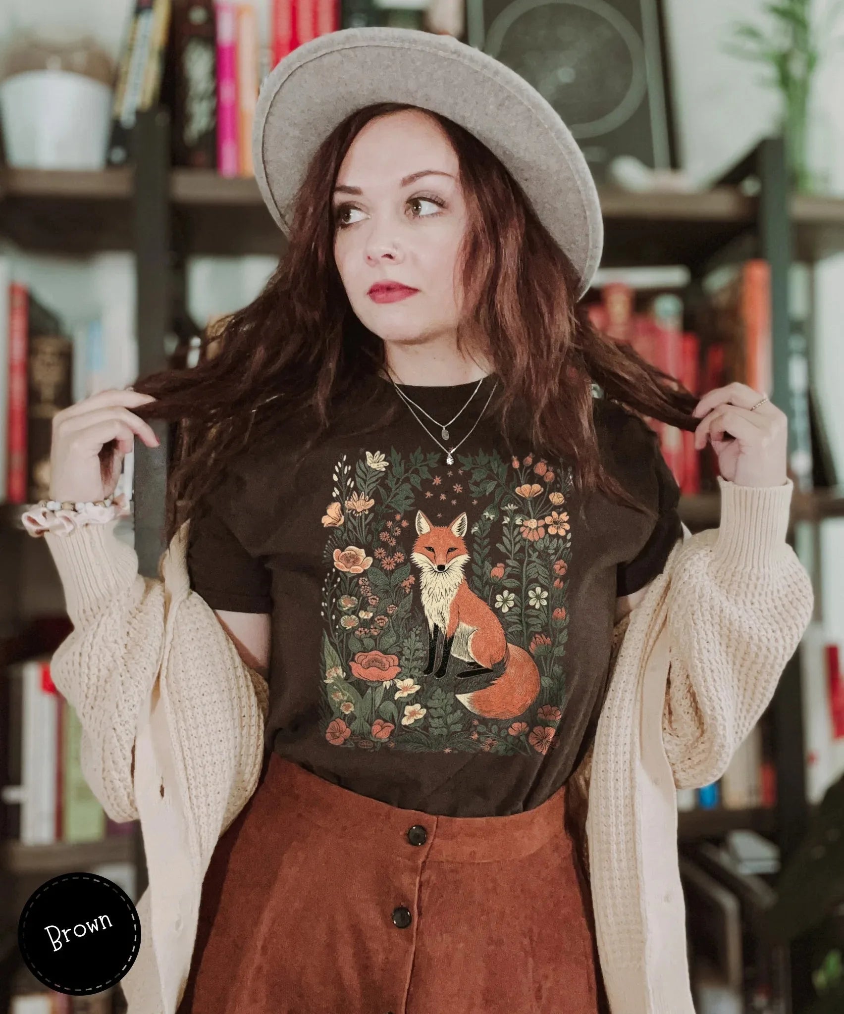 Woodland Lover Gift for Her Cute Flower Fox Shirt Vintage Floral Cottagecore Unisex Tee Funny Apparel Trendy Casual Streetwear