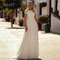 Elegant A-Line Wedding Dress Women Short Sleeve Lace Illusion Back O-Neck Applique Boho Bridal Gown Customized Vestido De Noiva