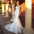 Osquernovia Elegant Mermaid Wedding Dress Full Sleeves Sweetheart Button Vestidos De Novia Lace Tulle Appliques Robe De Mariee