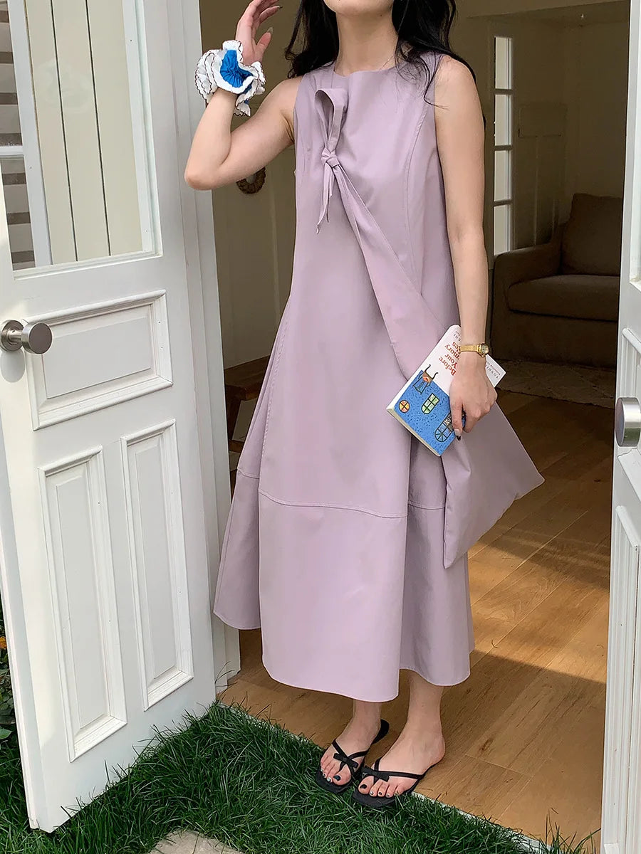 women's casual solid color simple round neck loose sleeveless vest dress