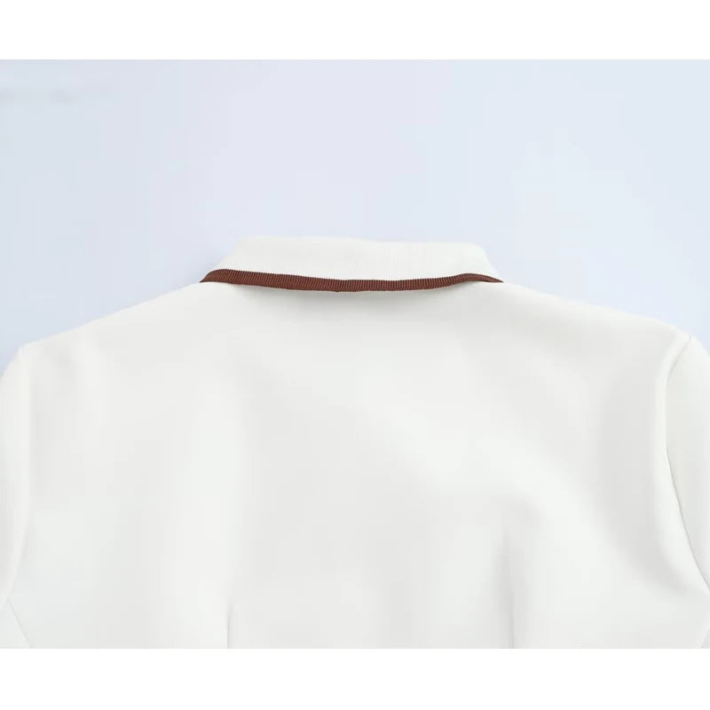 MUJER 2025 White Short Dresses for Women Polo Shirt Spring Mini Dress Woman Ribbed Short Sleeve Womens Dresses Elegant Vestidos