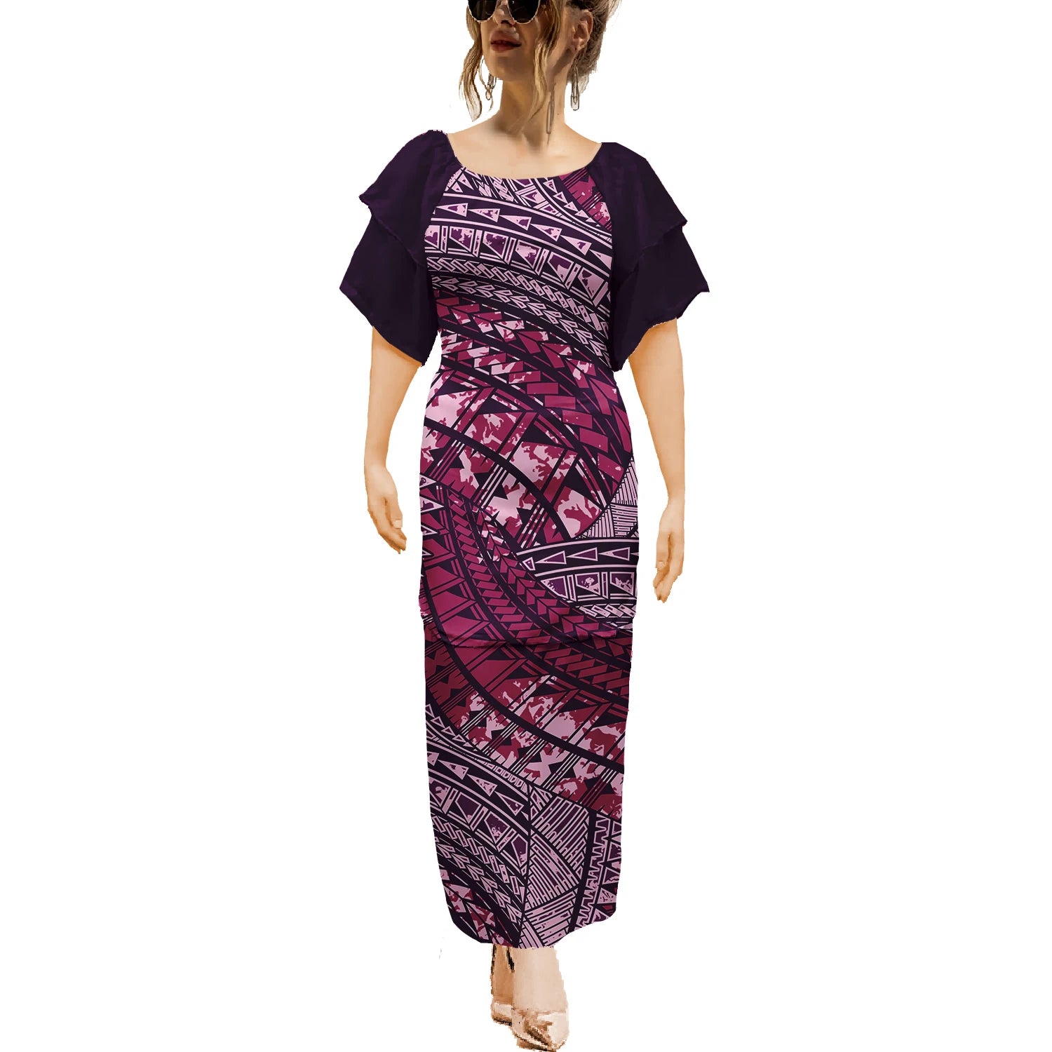 Island Maxi Dress Clothes Dresses Samoan Puletasi Crewneck Casual 2pcs Polynesian Plus Size Short Sleeve Dress