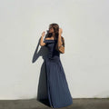 Sexy Elegant Women Slim Long Dresses Vintage Backless High Waist Pleated A Line Maxi Dress Summer Female Holiday Party Robe