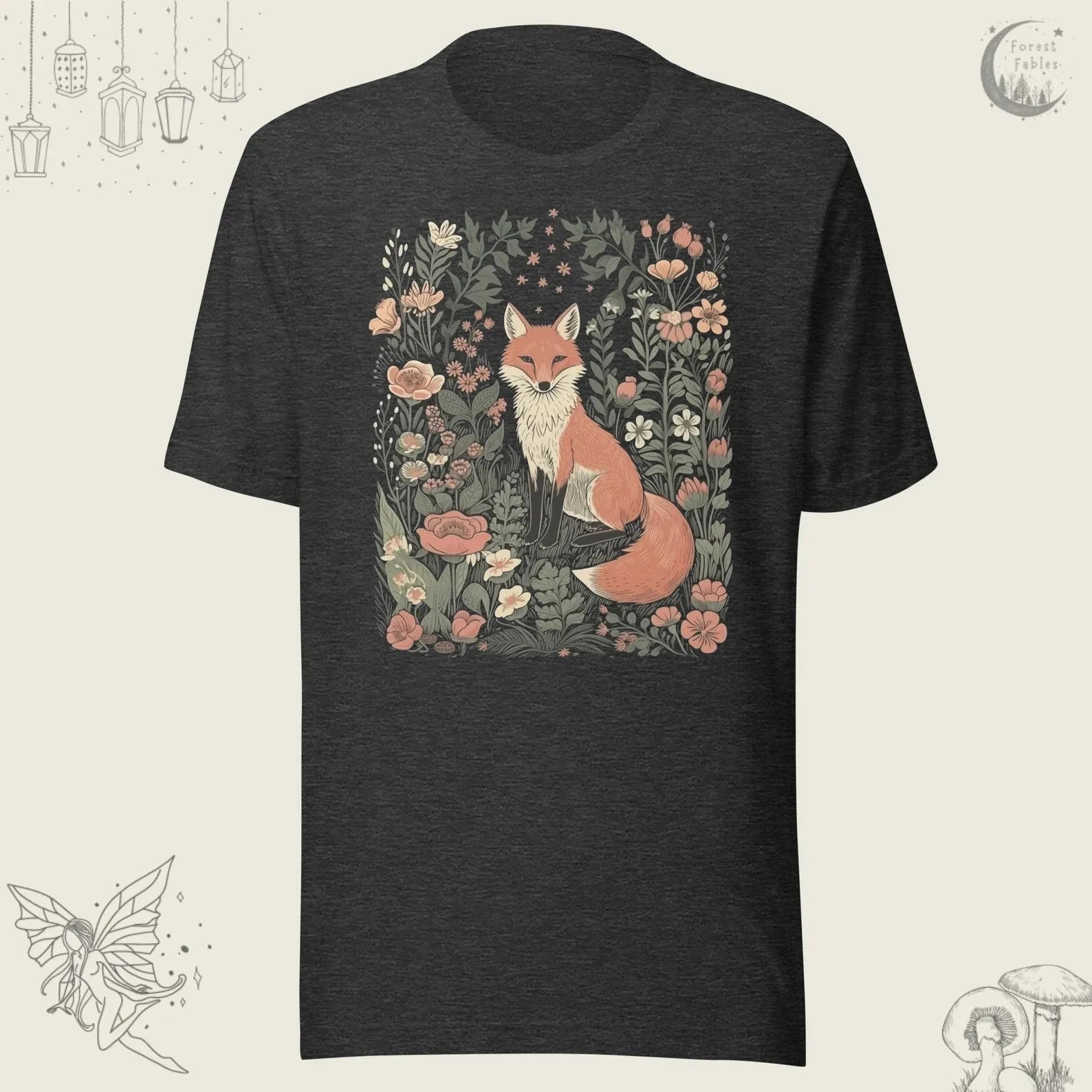 Woodland Lover Gift for Her Cute Flower Fox Shirt Vintage Floral Cottagecore Unisex Tee Funny Apparel Trendy Casual Streetwear