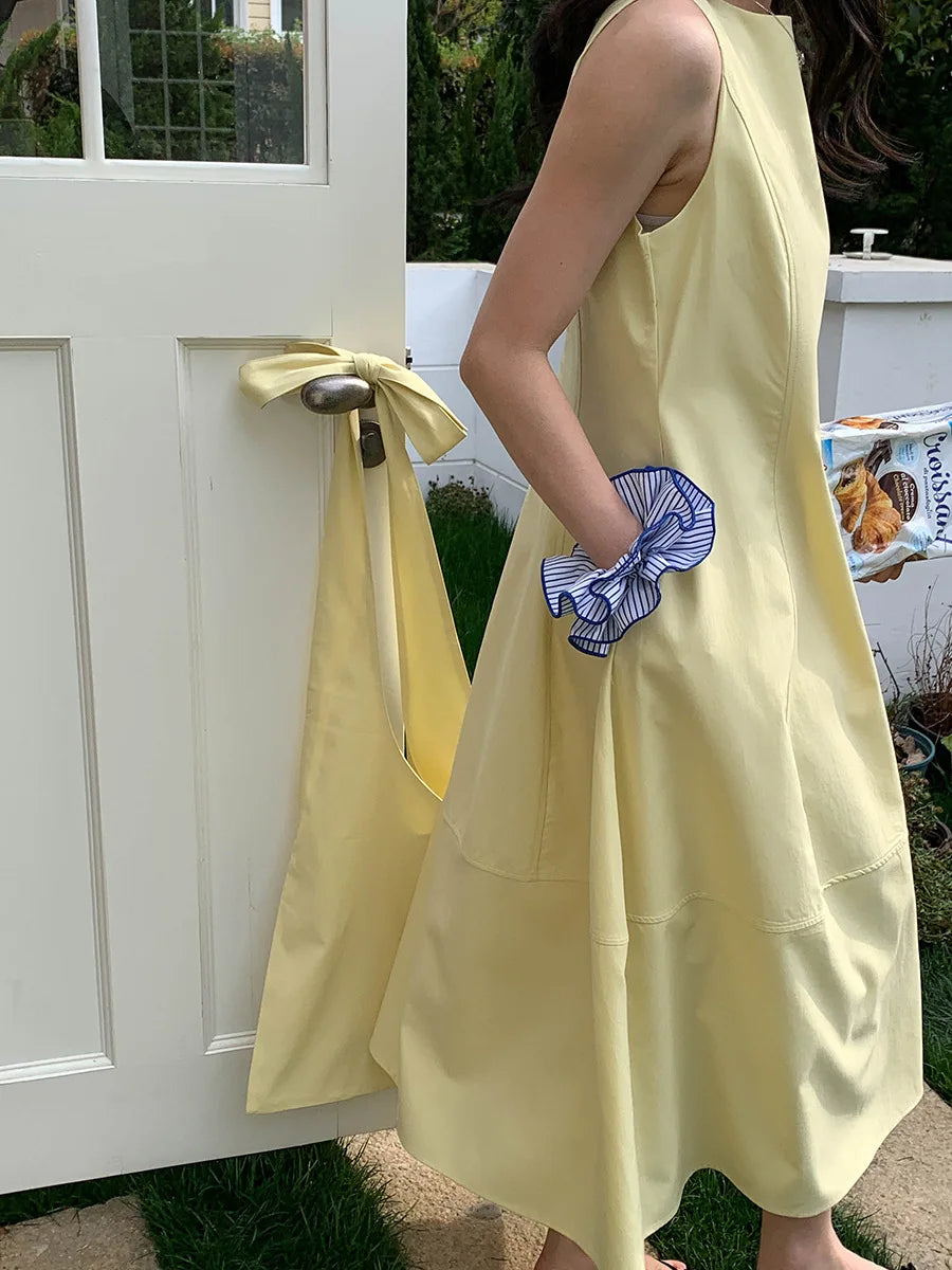women's casual solid color simple round neck loose sleeveless vest dress