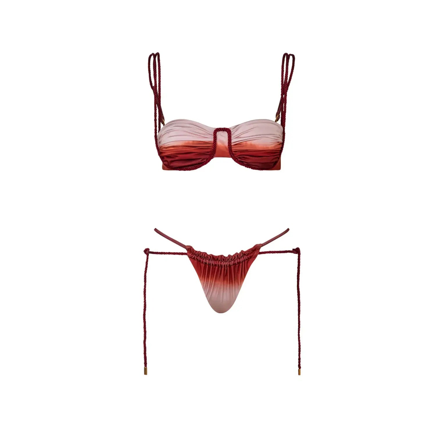 2025 New Gradient 3 Pieces Bikini Sexy Women Swimsuit Swimwear Female Long Dress Cover Up Bikini Set Beachwear Bathing Suit