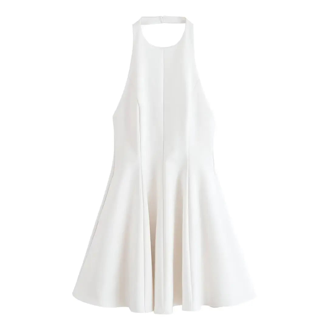 HH Women Summer Fashion Solid Halter Neck Zipper Backless Beach Party Dress Female Chic Sexy Sleeveless Backless Mini Dress