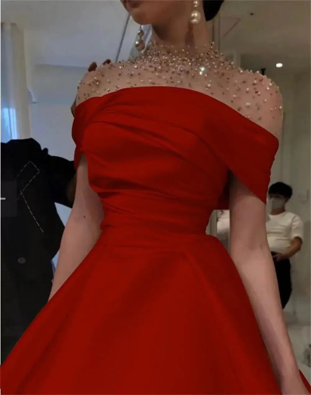 Lorrtta High Neck Women's A Line Dress Party Wedding Evening Gown Luxury Satin Ball Gown Elegant Prom Dress Robe customized