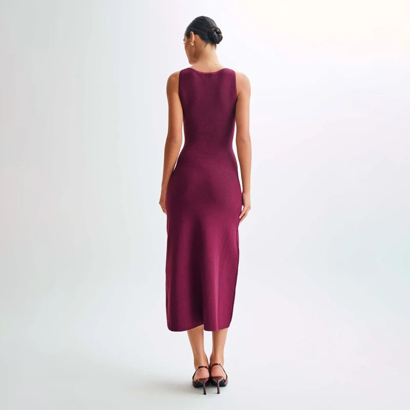 Fashion Knitted Long Dress For Women Elegant Sleeveless Button Maxi Sweater Bodycon Dresses Female Party Fashion Vestidos 2024 N