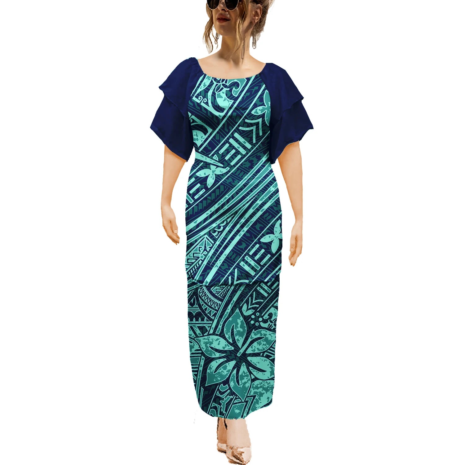 Island Maxi Dress Clothes Dresses Samoan Puletasi Crewneck Casual 2pcs Polynesian Plus Size Short Sleeve Dress