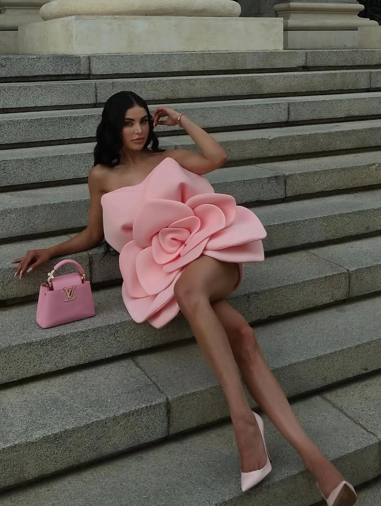 Cute Pink Floral Mini Dress Handmade Tiered Flower Unique Formal Party Dresses Event Gala Gown Party Night Dress Birthday Dress
