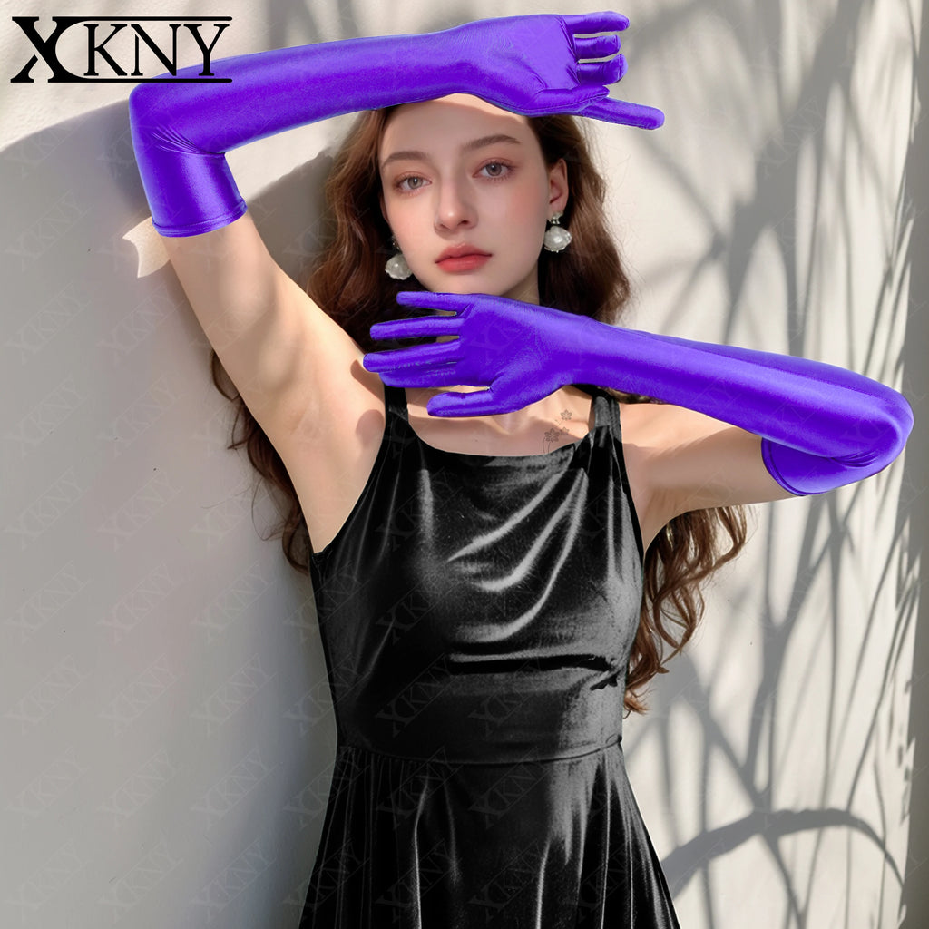 XClocKNYoung satin glossy gloves satin glossy connected finger gloves high elasticity gloves shiny role-playing dress gloves