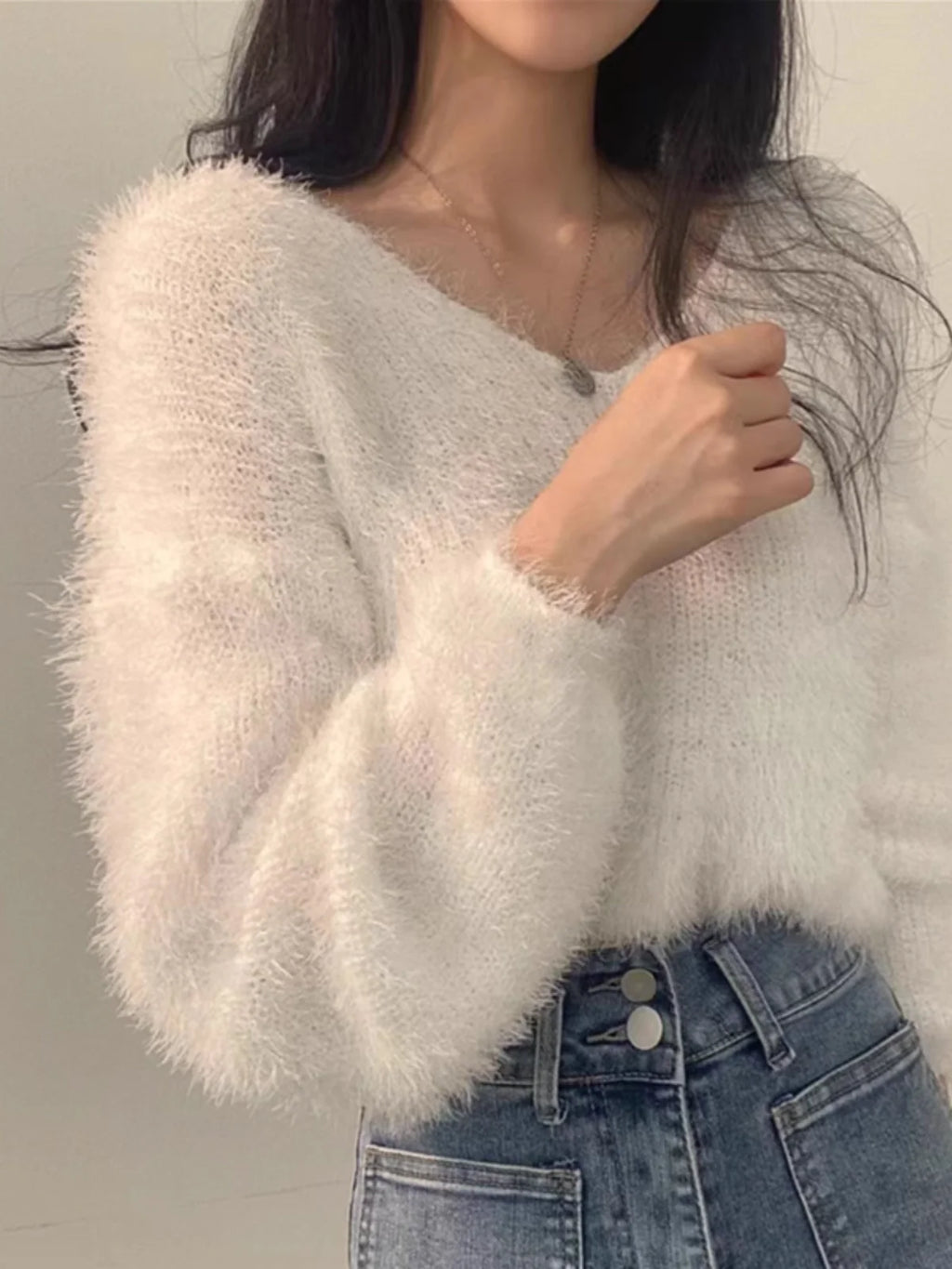 Women's Soft Cozy V-Ne Sweater Autumn Winter Faion Sweet Loose Fit Knitted Top Pink Color Trendy Ladies Sle Long Sve