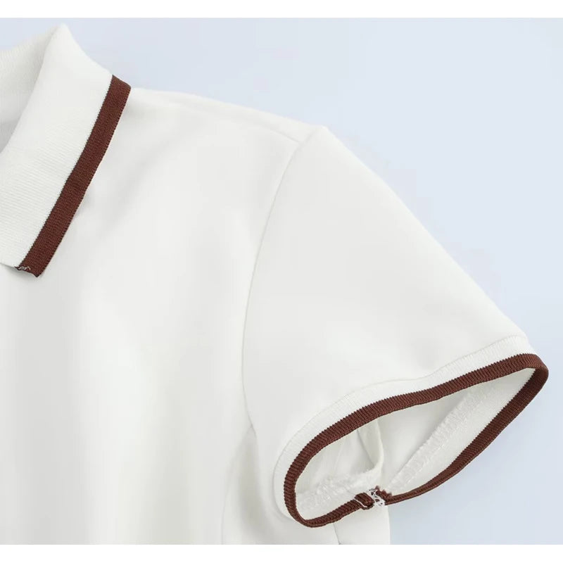 MUJER 2025 White Short Dresses for Women Polo Shirt Spring Mini Dress Woman Ribbed Short Sleeve Womens Dresses Elegant Vestidos