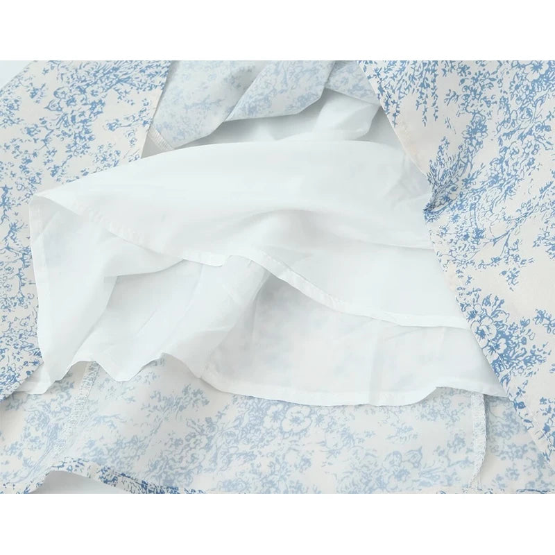 YENKYE New Women French Style Floral Print Sling Short Dress Lace Up Bandage Back A-line  Summer Dress Holiday Robe