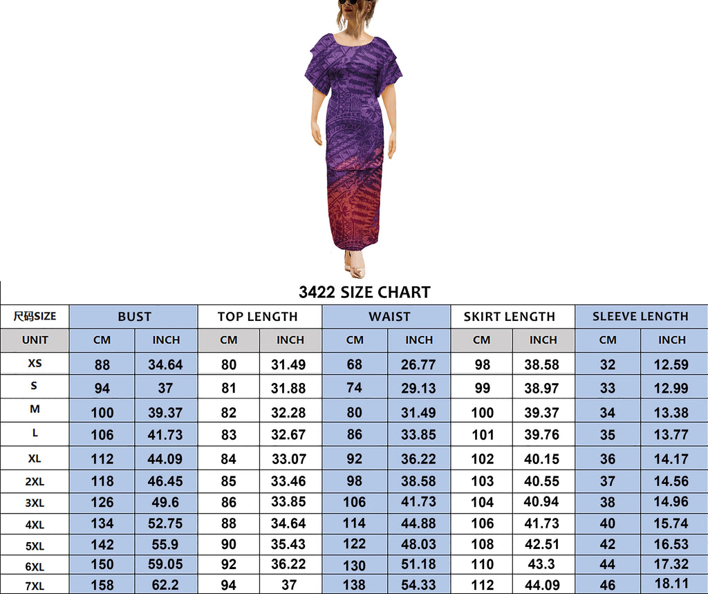 Island Maxi Dress Clothes Dresses Samoan Puletasi Crewneck Casual 2pcs Polynesian Plus Size Short Sleeve Dress