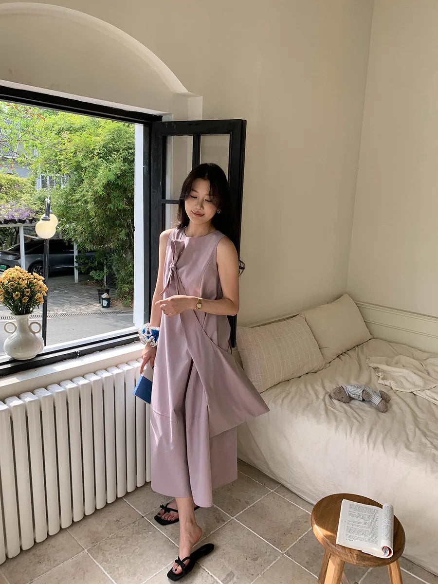 women's casual solid color simple round neck loose sleeveless vest dress