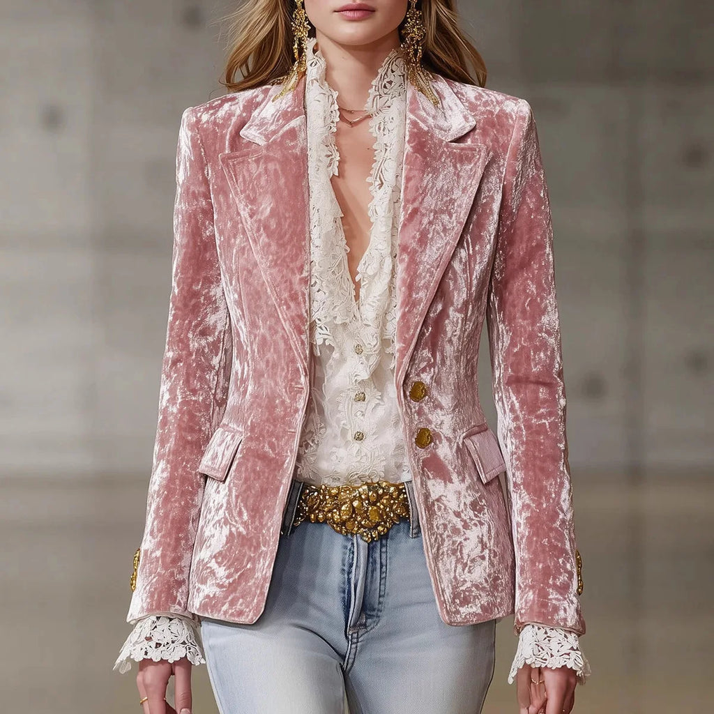 2025 New Autumn and Winter Long Sleeve Slim Fit Blazer Women's Fashion Casual Lapel Pink Jacket Coat Women's Pocket Trendy Coat