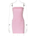DGLUKE Strapless Bodycon Mini Dress Women Fashion Slash Neck Backless Pink Birthday Dress For Women Elegant Sexy Summer Dress