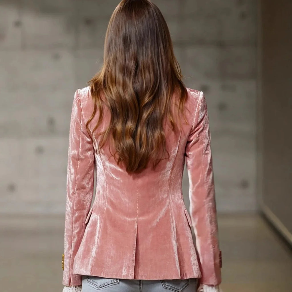 2025 New Autumn and Winter Long Sleeve Slim Fit Blazer Women's Fashion Casual Lapel Pink Jacket Coat Women's Pocket Trendy Coat