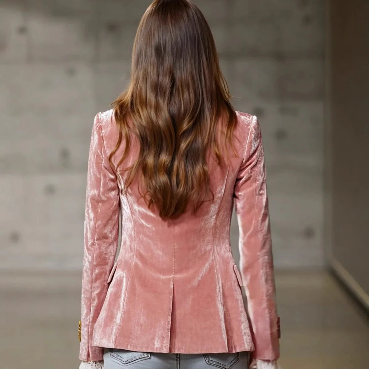 2025 New Autumn and Winter Long Sleeve Slim Fit Blazer Women's Fashion Casual Lapel Pink Jacket Coat Women's Pocket Trendy Coat