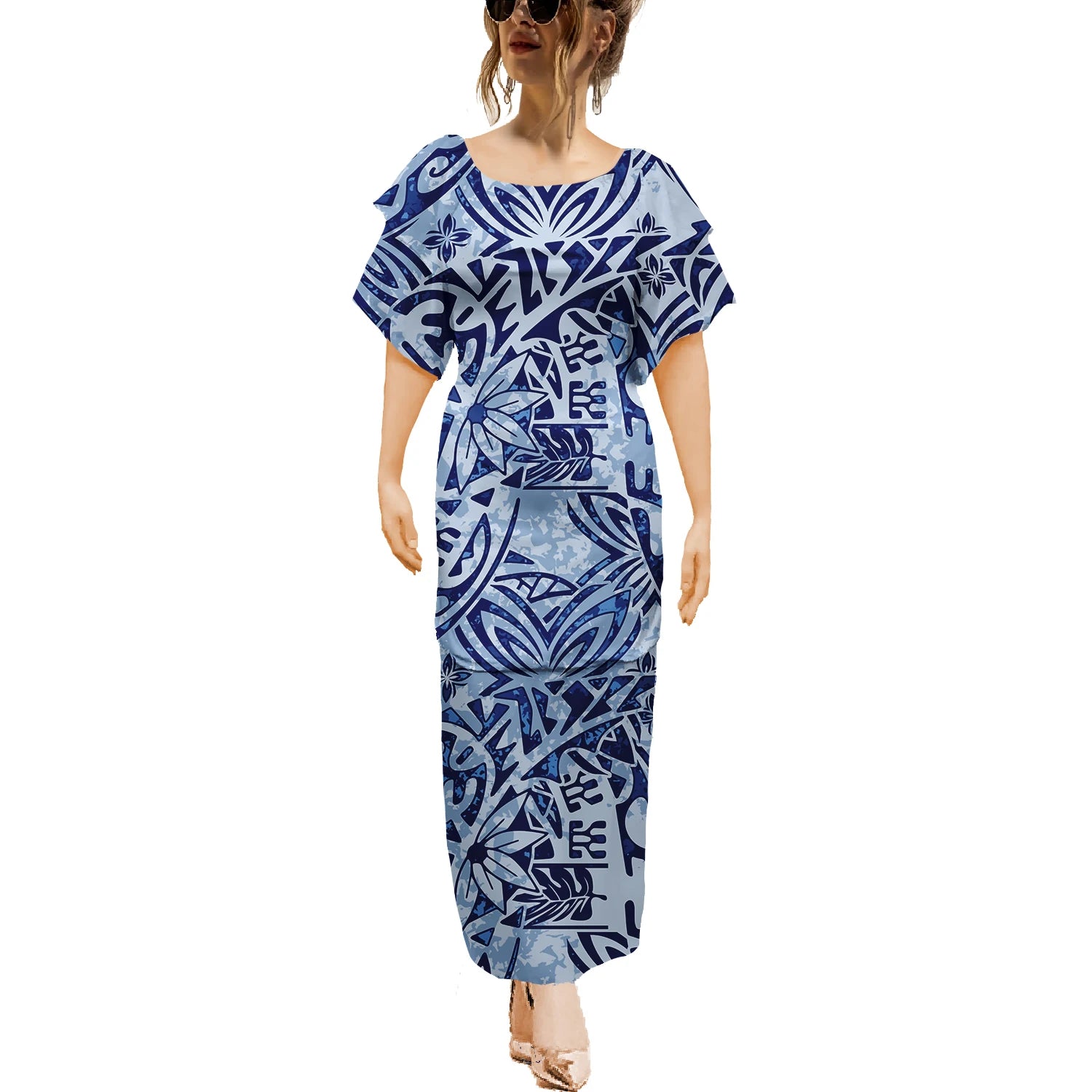 Island Maxi Dress Clothes Dresses Samoan Puletasi Crewneck Casual 2pcs Polynesian Plus Size Short Sleeve Dress