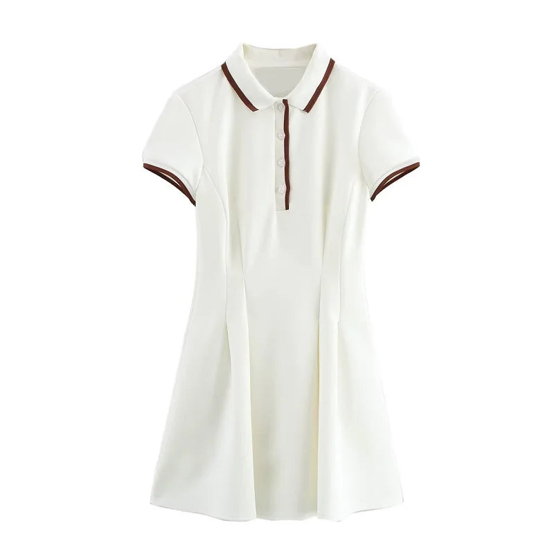 MUJER 2025 White Short Dresses for Women Polo Shirt Spring Mini Dress Woman Ribbed Short Sleeve Womens Dresses Elegant Vestidos
