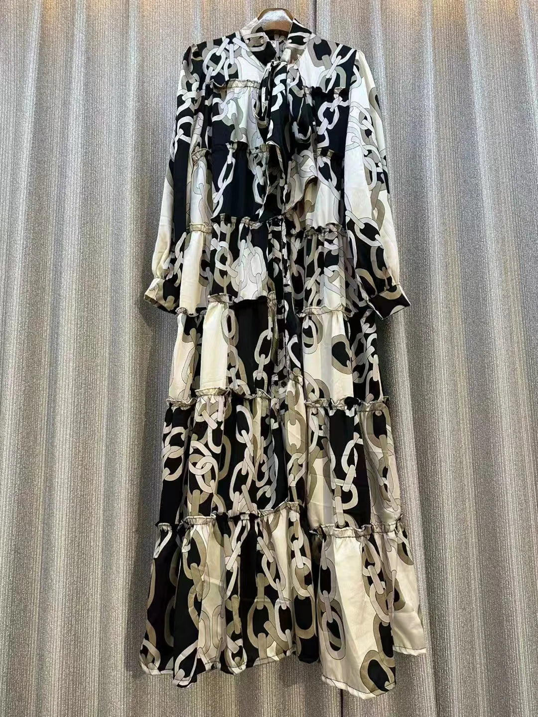 Women's Runway Fashion autumn Long Sleeve Casual Loose Print Dress Female High Waist Chic Party Office Lady Elegant A-line Dress
