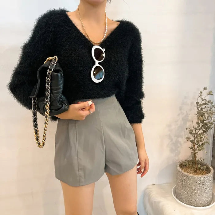 Women's Soft Cozy V-Ne Sweater Autumn Winter Faion Sweet Loose Fit Knitted Top Pink Color Trendy Ladies Sle Long Sve