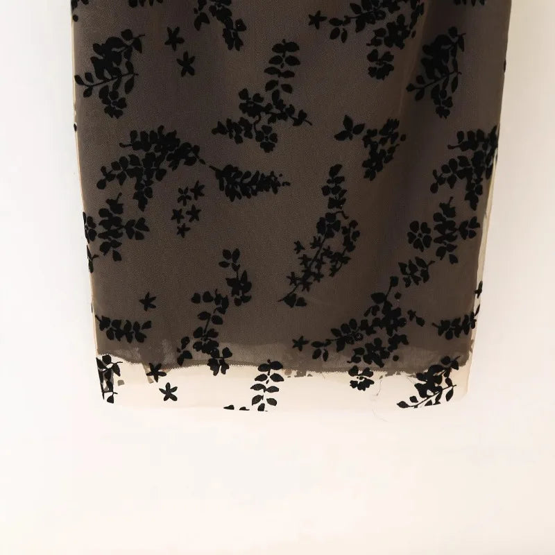 New Fashion Vintage Sleeveless Long Dress for Women Spring New Women Bodycon V-neck Burned Flower Printing Patchwork Midi Dress