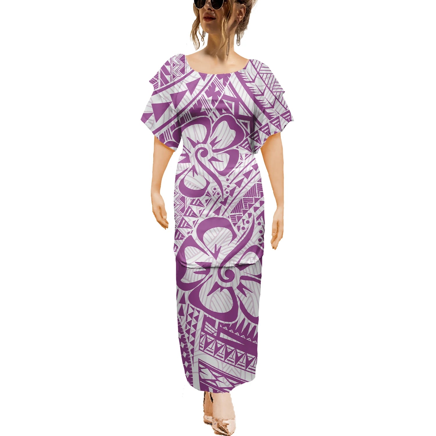 Island Maxi Dress Clothes Dresses Samoan Puletasi Crewneck Casual 2pcs Polynesian Plus Size Short Sleeve Dress