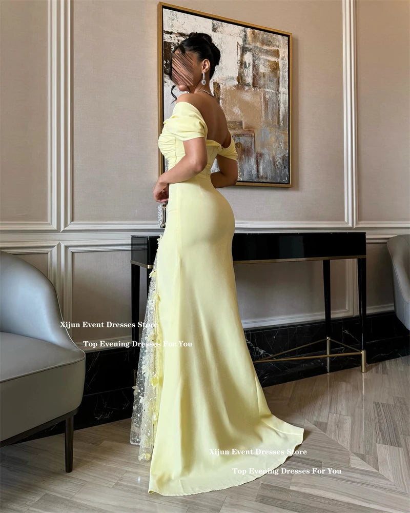 Xijun Yellow Luxury Mermaid Evening Dresses Saudi Arabric Flowers Beading Prom Dress  Off The Shoulder Long Prom Gown Customized