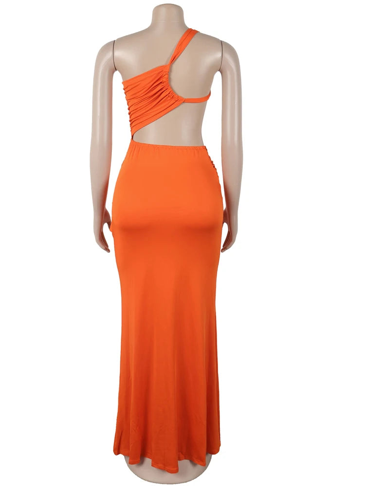 Beyprern Women's Cut-Out Ruched Maxi Dress Fashion Backless Long Straps Fitted Party Club Dresses Female Vestidos Night Clubwear