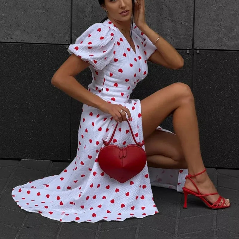 Talenza Casual Women's Summer Dress Elegant V Neck Floral Print A Line Midi Dress Side Slit Long Elegant White Dress Women 2025