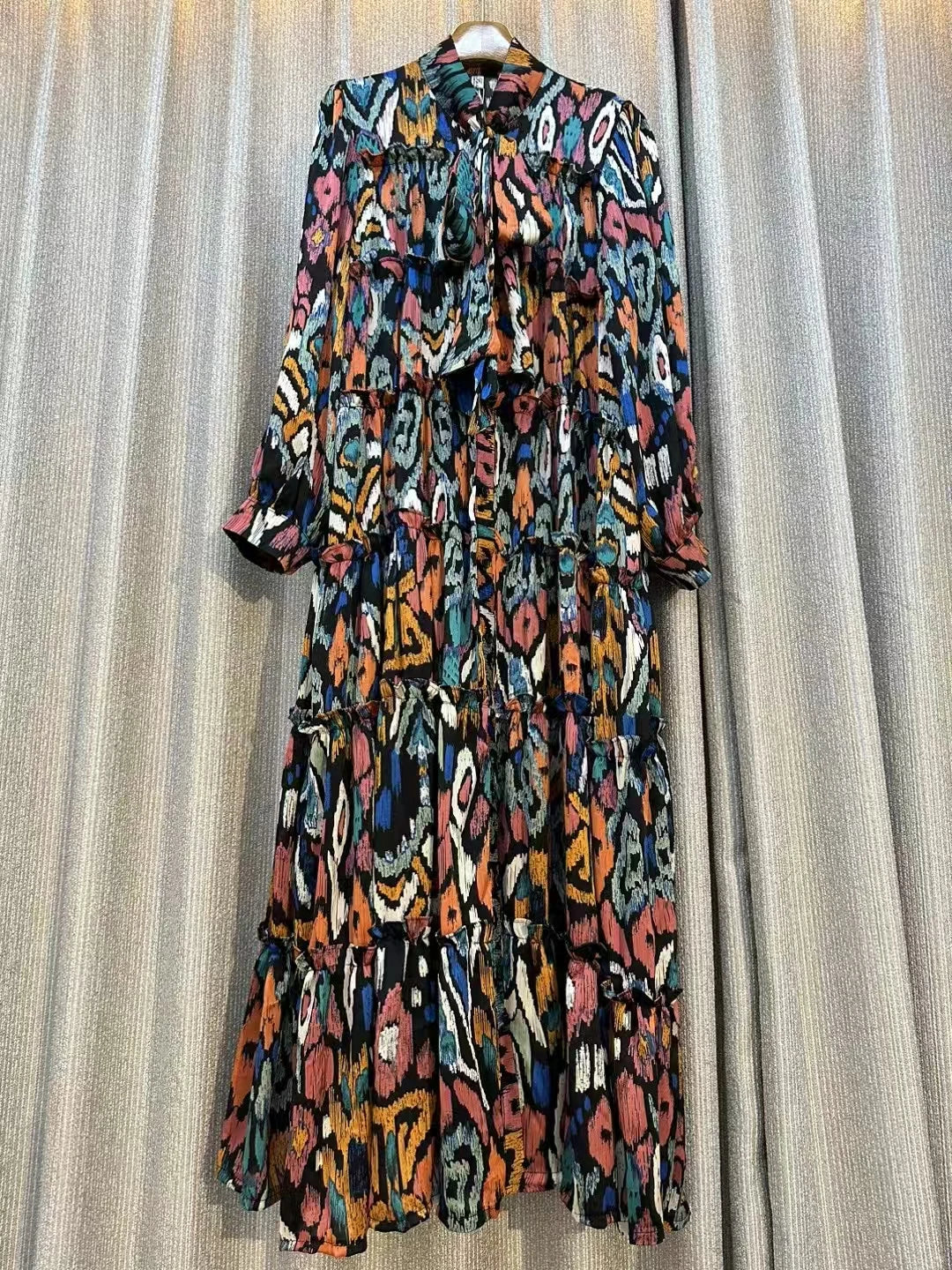 Women's Runway Fashion autumn Long Sleeve Casual Loose Print Dress Female High Waist Chic Party Office Lady Elegant A-line Dress
