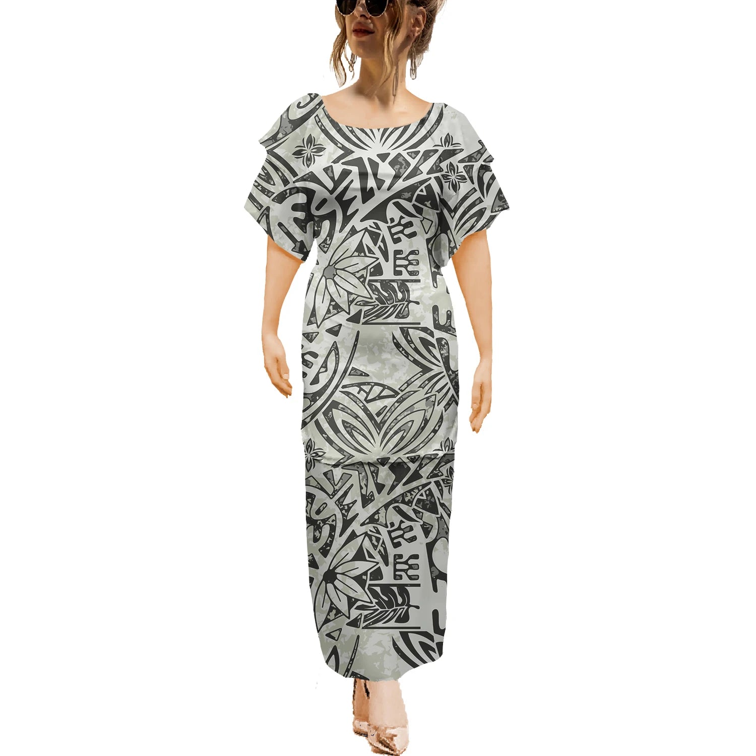 Island Maxi Dress Clothes Dresses Samoan Puletasi Crewneck Casual 2pcs Polynesian Plus Size Short Sleeve Dress