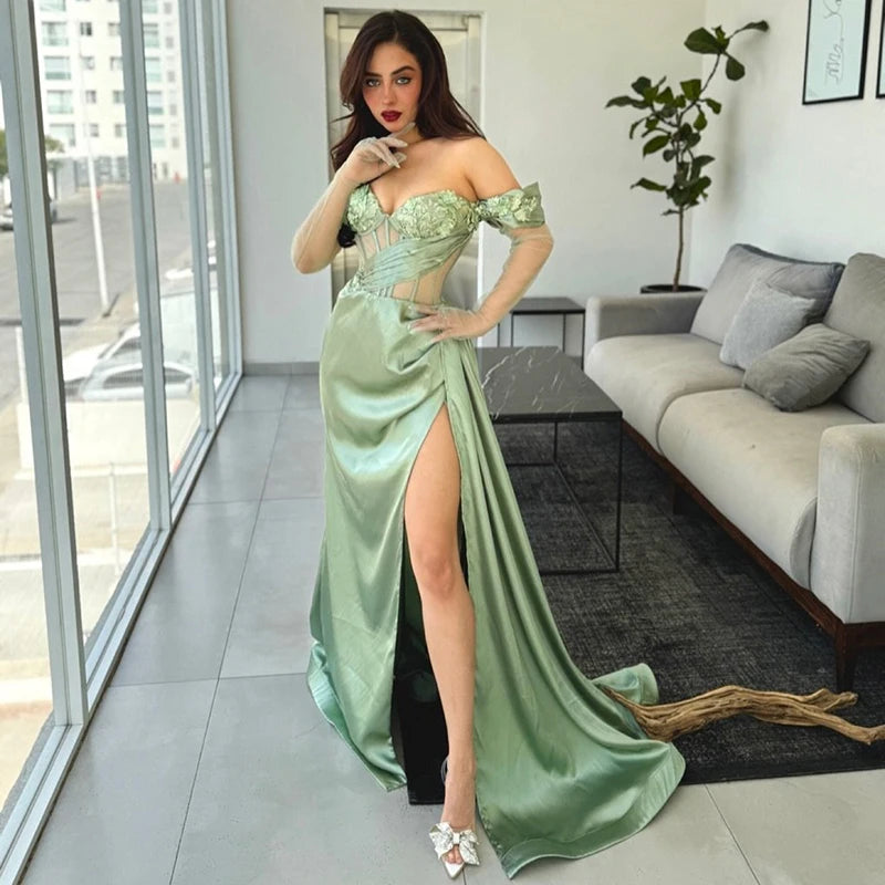 Thinyfull Sexy Mermaid Prom Evening Dresses Sweetheart Appliques Split Night Party Dress Women Cocktail Prom Gowns Customized