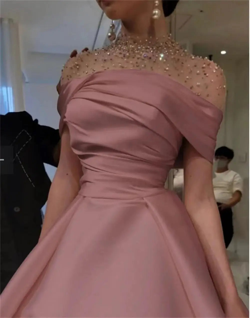 Lorrtta High Neck Women's A Line Dress Party Wedding Evening Gown Luxury Satin Ball Gown Elegant Prom Dress Robe customized