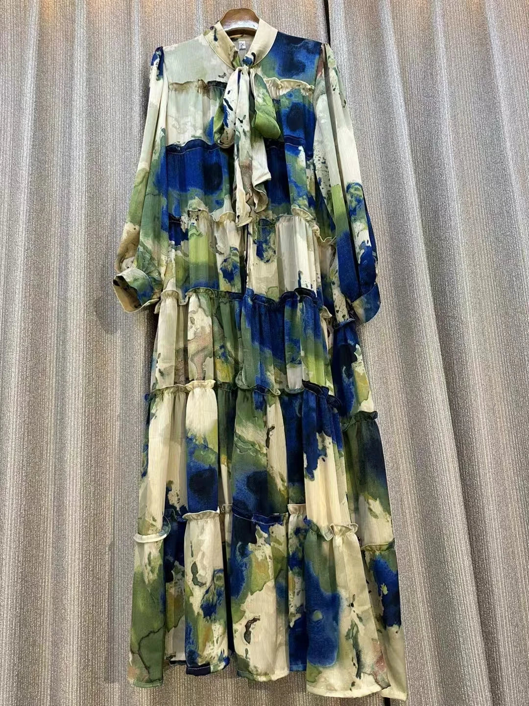 Women's Runway Fashion autumn Long Sleeve Casual Loose Print Dress Female High Waist Chic Party Office Lady Elegant A-line Dress