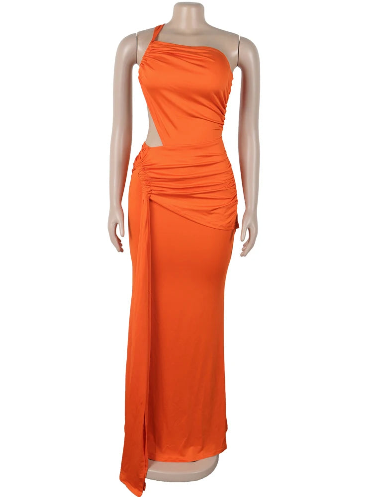 Beyprern Women's Cut-Out Ruched Maxi Dress Fashion Backless Long Straps Fitted Party Club Dresses Female Vestidos Night Clubwear