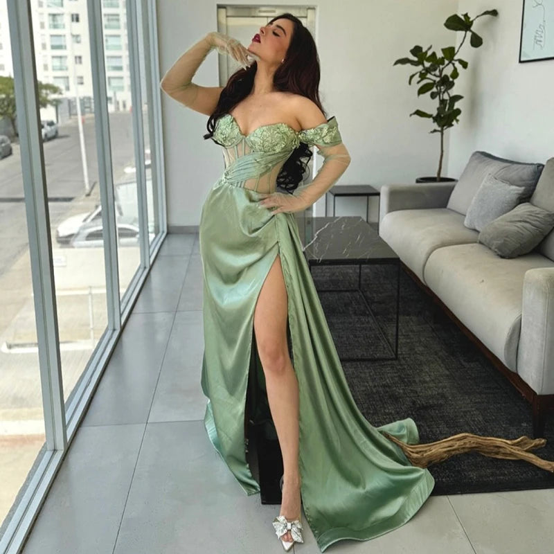 Thinyfull Sexy Mermaid Prom Evening Dresses Sweetheart Appliques Split Night Party Dress Women Cocktail Prom Gowns Customized