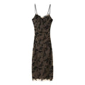 New Fashion Vintage Sleeveless Long Dress for Women Spring New Women Bodycon V-neck Burned Flower Printing Patchwork Midi Dress