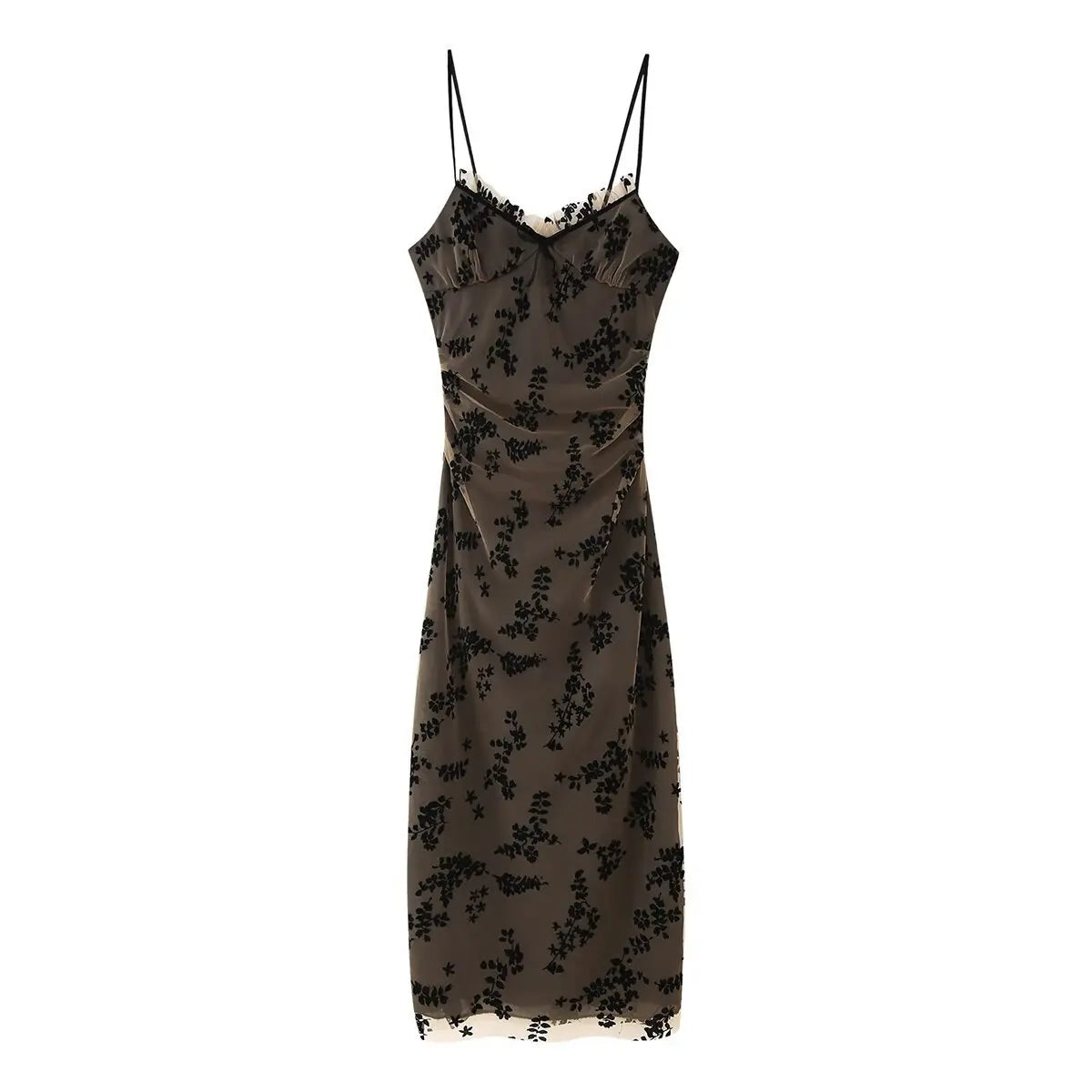 New Fashion Vintage Sleeveless Long Dress for Women Spring New Women Bodycon V-neck Burned Flower Printing Patchwork Midi Dress
