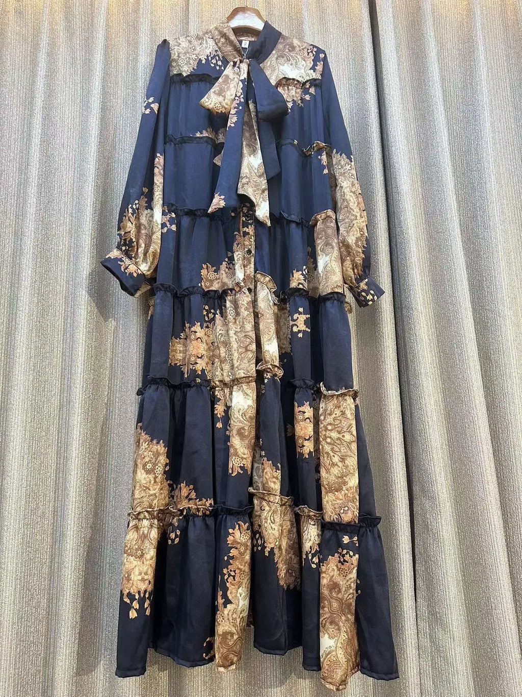 Women's Runway Fashion autumn Long Sleeve Casual Loose Print Dress Female High Waist Chic Party Office Lady Elegant A-line Dress