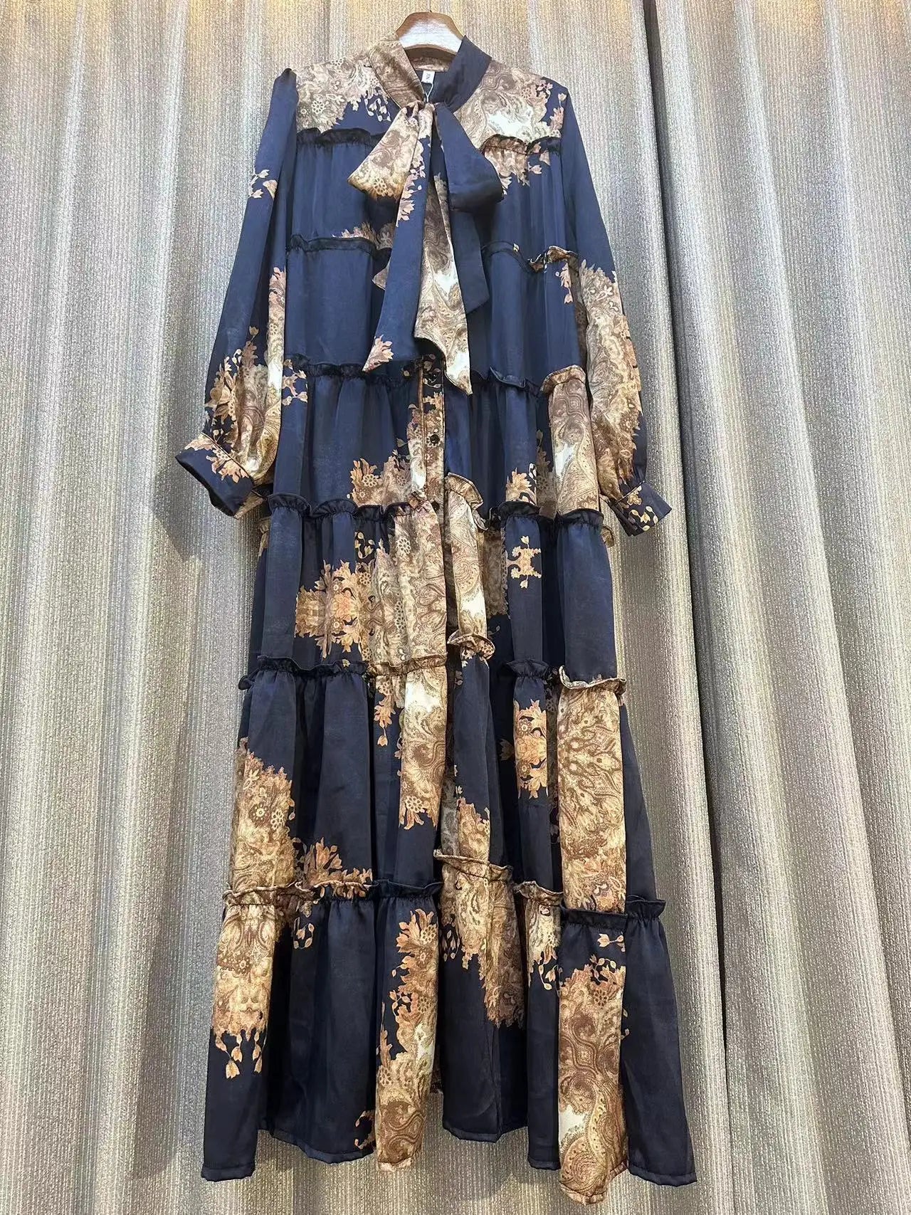 Women's Runway Fashion autumn Long Sleeve Casual Loose Print Dress Female High Waist Chic Party Office Lady Elegant A-line Dress