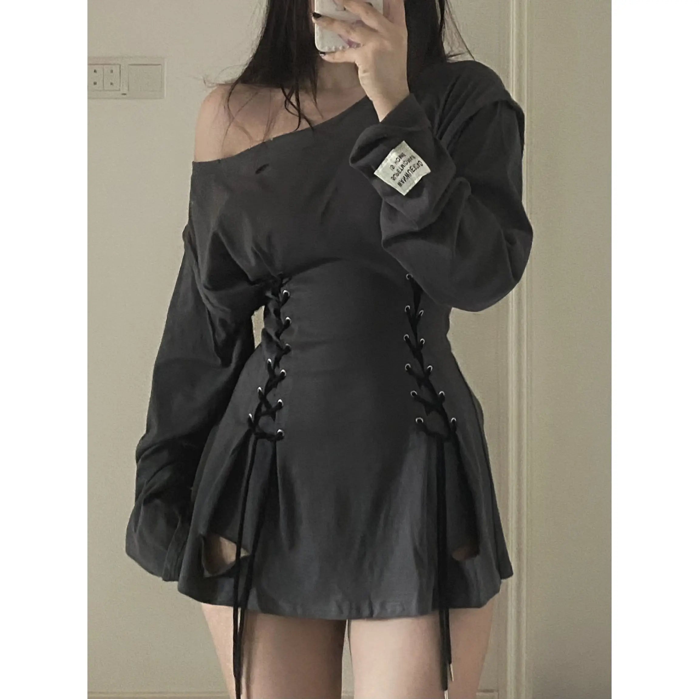 Oversized Woman Dress Slim Waist Bandage Robe Vestido Femme Long Sleeve A-line Off Shoulder Mini Dresses 2025 Vestidos De Mujer