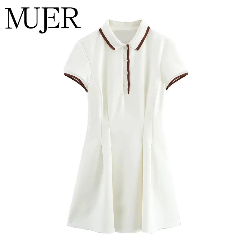 MUJER 2025 White Short Dresses for Women Polo Shirt Spring Mini Dress Woman Ribbed Short Sleeve Womens Dresses Elegant Vestidos