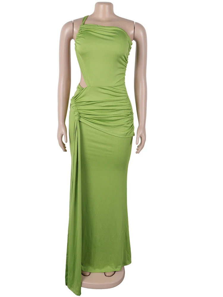 Beyprern Women's Cut-Out Ruched Maxi Dress Fashion Backless Long Straps Fitted Party Club Dresses Female Vestidos Night Clubwear