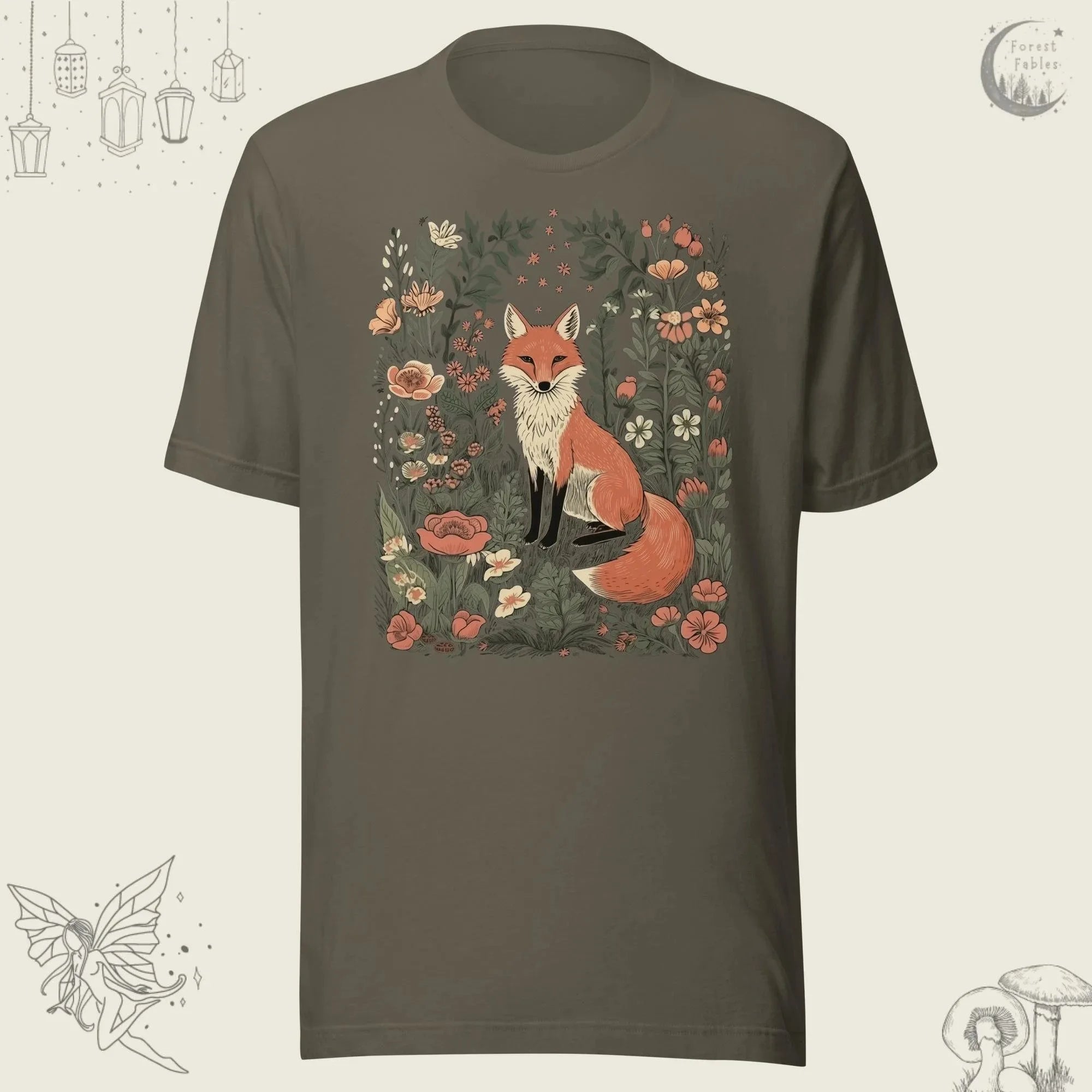 Woodland Lover Gift for Her Cute Flower Fox Shirt Vintage Floral Cottagecore Unisex Tee Funny Apparel Trendy Casual Streetwear