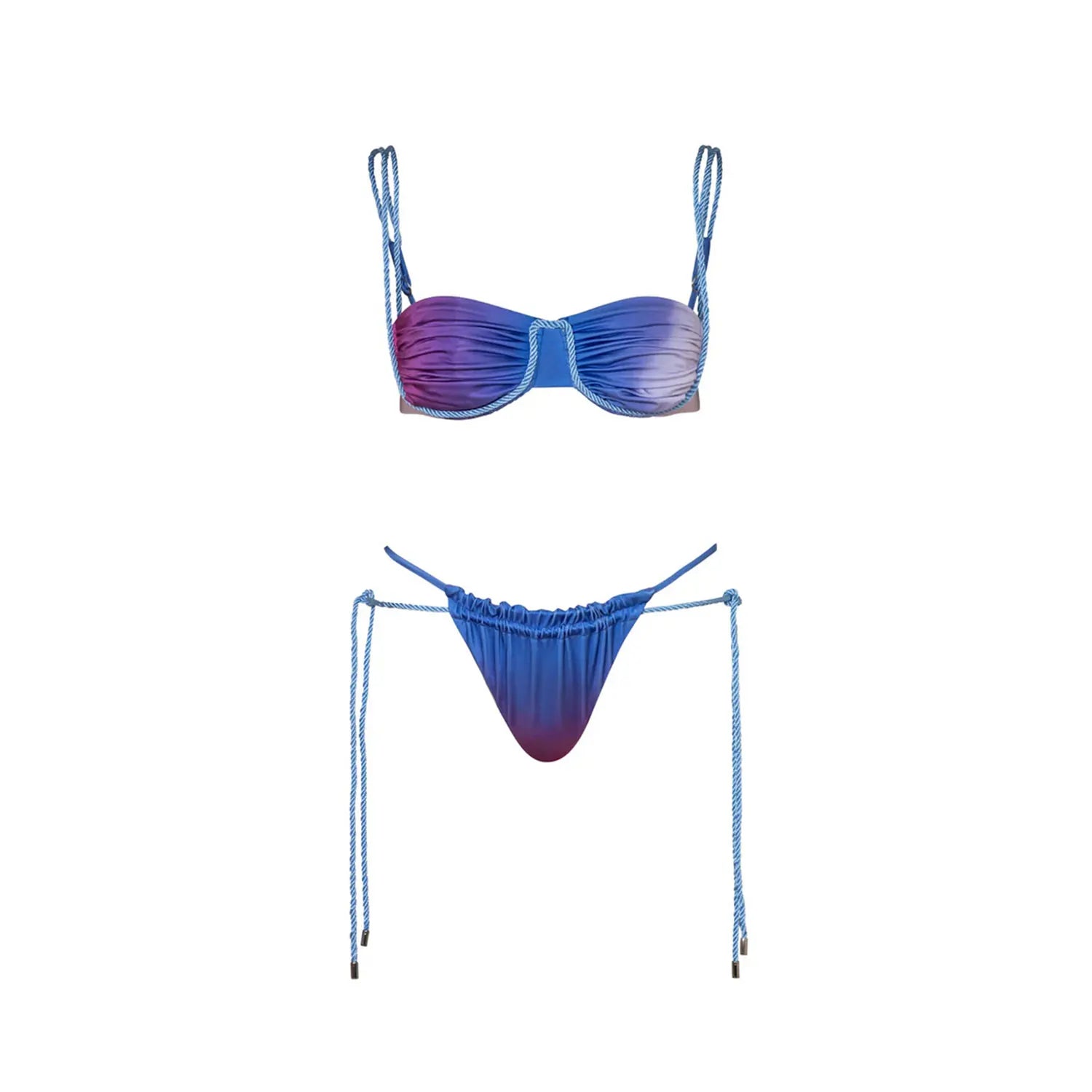 2025 New Gradient 3 Pieces Bikini Sexy Women Swimsuit Swimwear Female Long Dress Cover Up Bikini Set Beachwear Bathing Suit